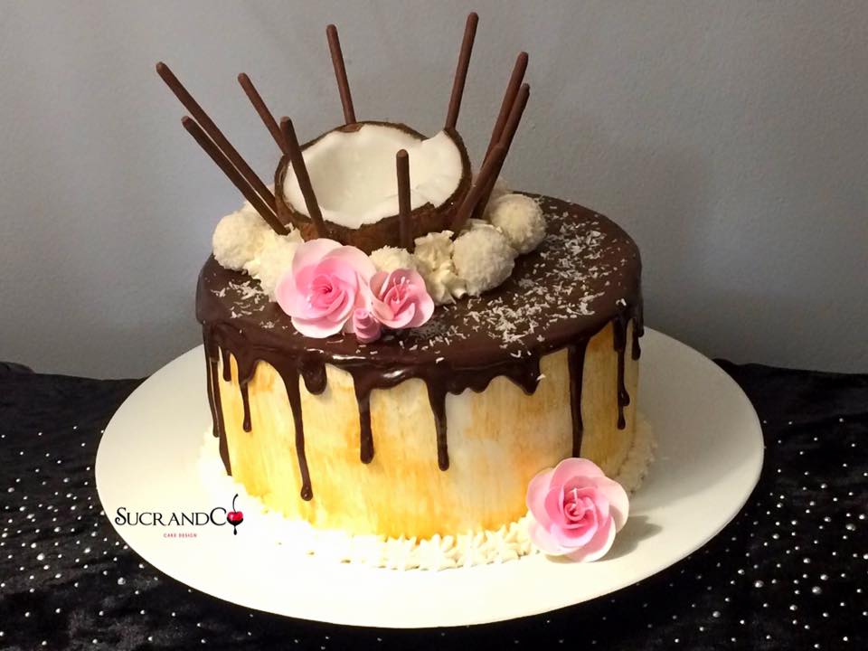 Gâteau raffaello anniversaire noir beige